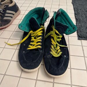 Diesel IDOL Black High-Top Sneakers with Teal Lining and Yellow Laces